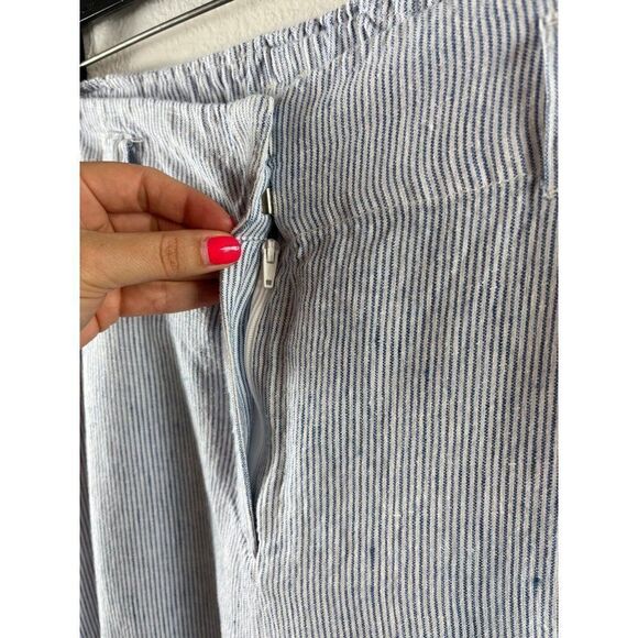 Chico's Pinstriped Linen Straight Leg Classic Pull-On Crops Sz 16/3R Blue Beachy - Picture 7 of 11